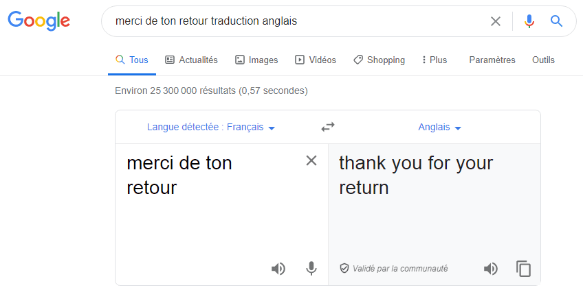 Traduction français-anglais sur Google Traduction