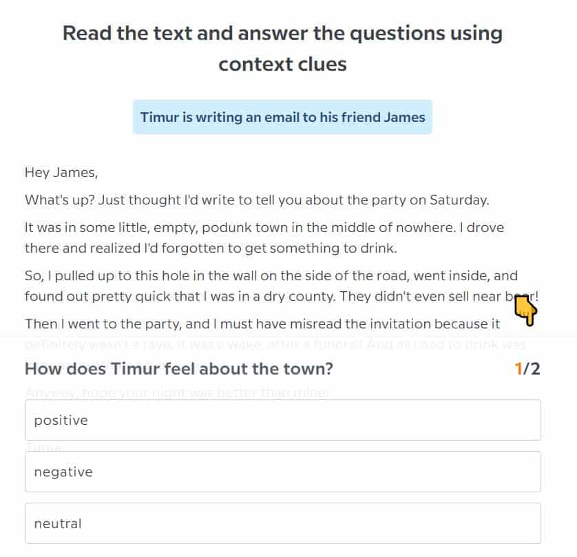 lire un texte et répondre aux questions