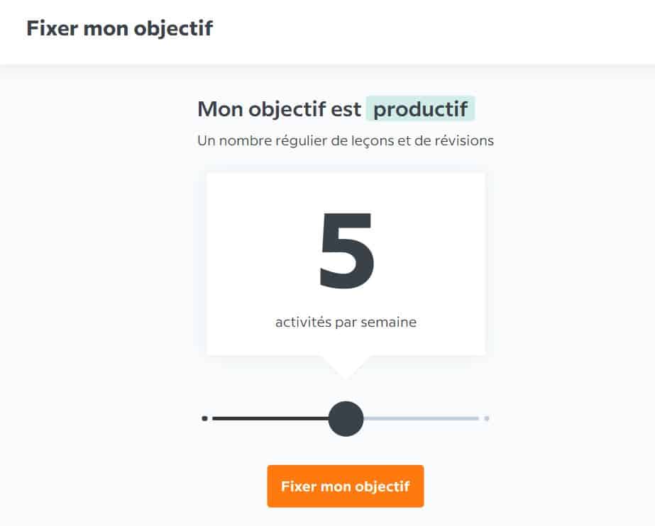 choix de la fréquence de travail par semaine sur Babbel