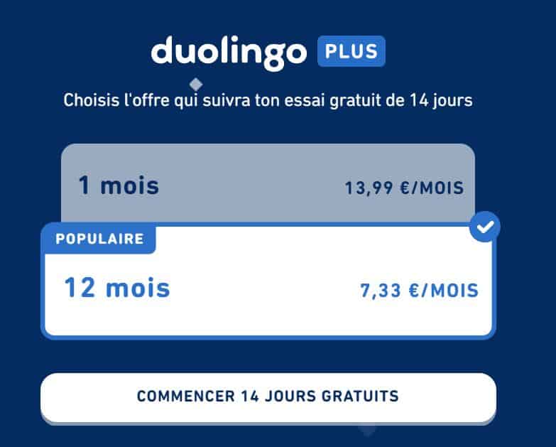 duolingo plus : les prix de l'abonnement