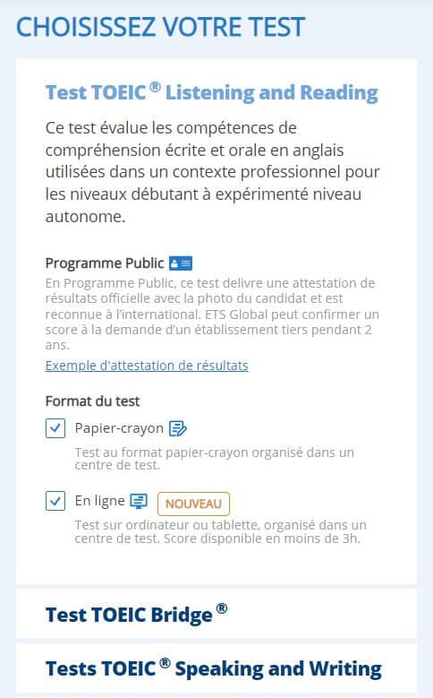 Choisir son test