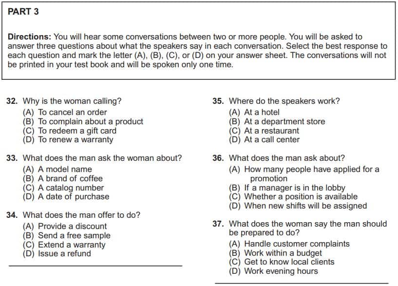 Ejemplo de prueba de comprensión oral para el examen TOEIC Listening and Reading