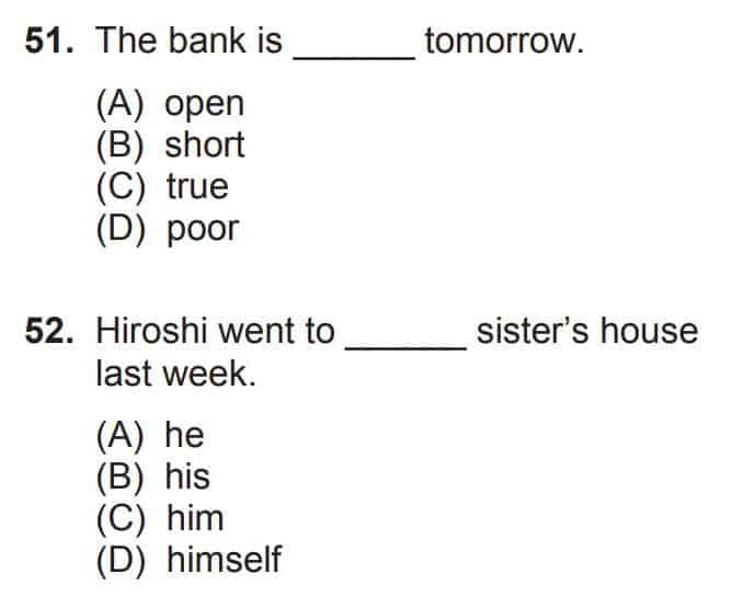 Toeic Bridge Partie 5 - phrases incomplètes