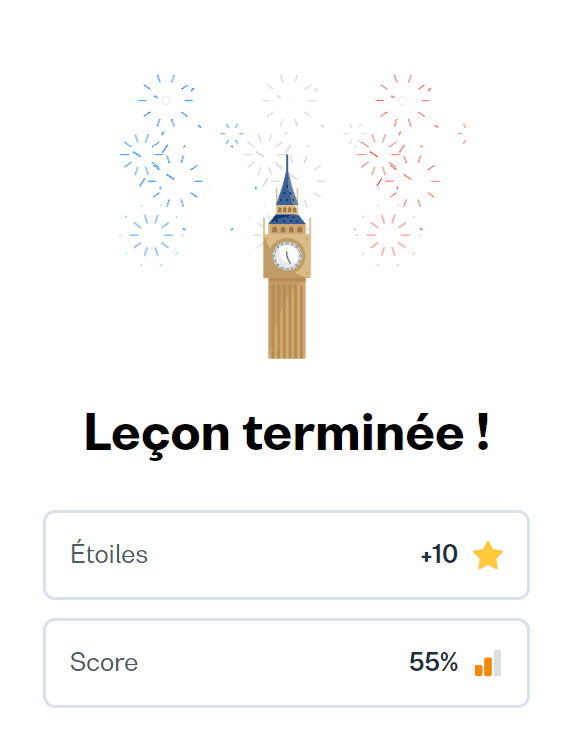 récompense sous forme d’étoiles et une évaluation de son score