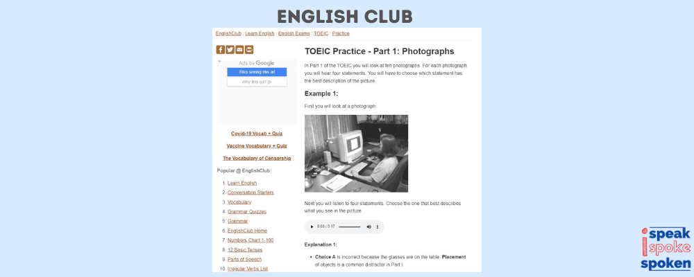 Encuentra un examen TOEIC gratuito en English Club