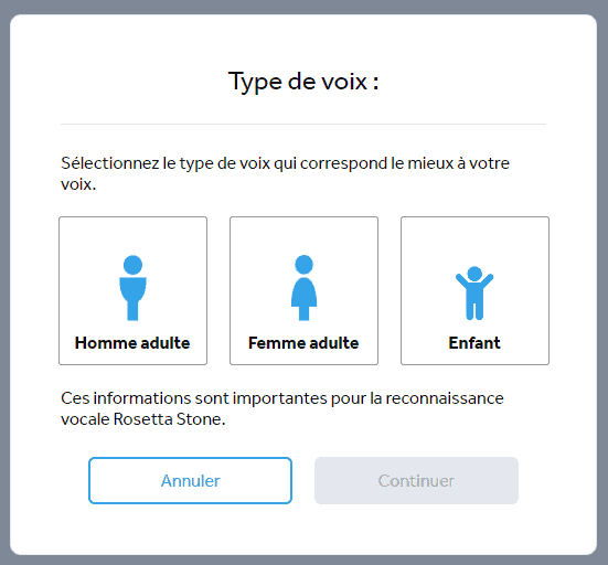 choix de la voix rosetta stone