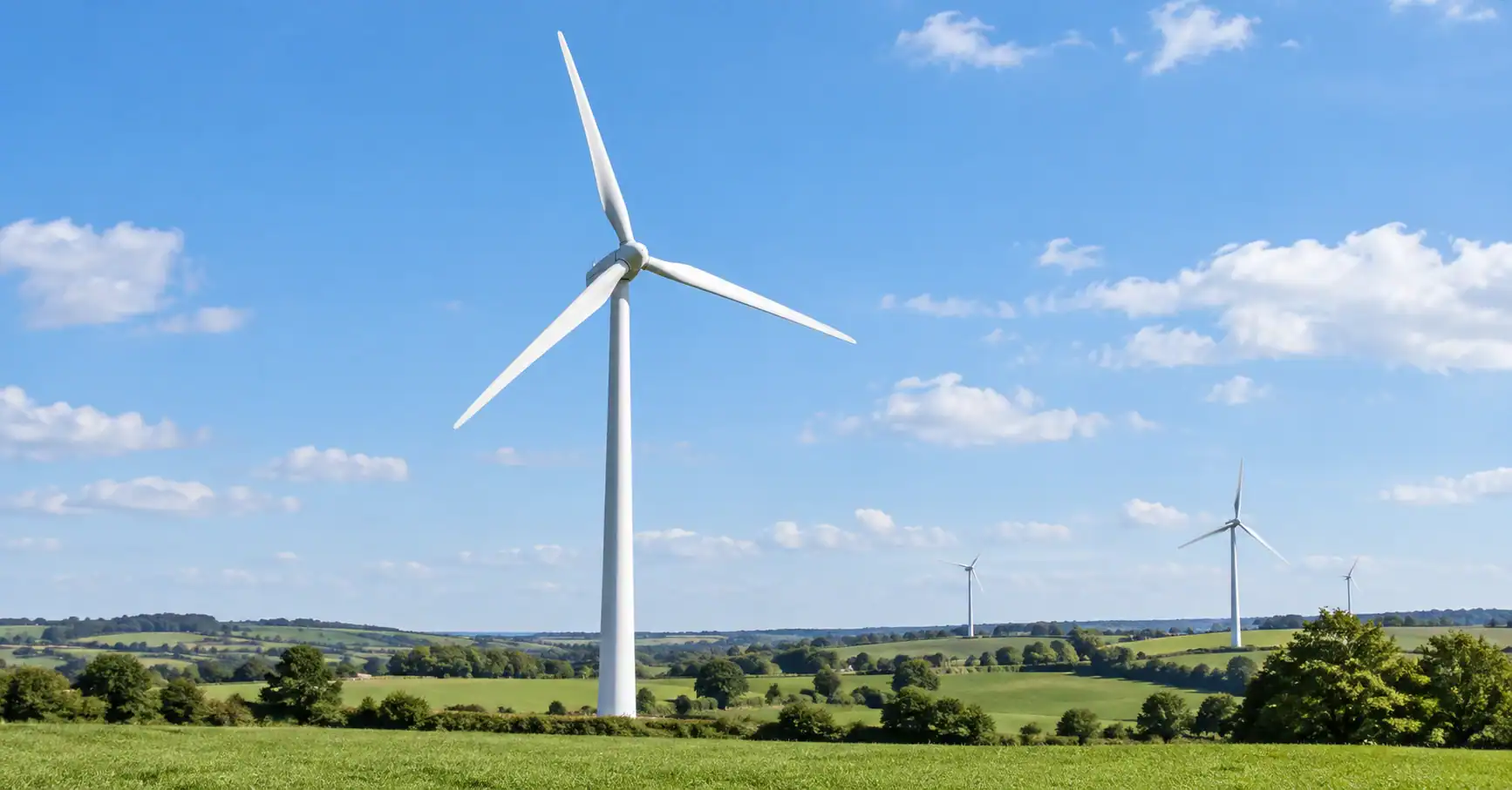 Éoliennes dans un paysage, exemple d’énergie renouvelable.