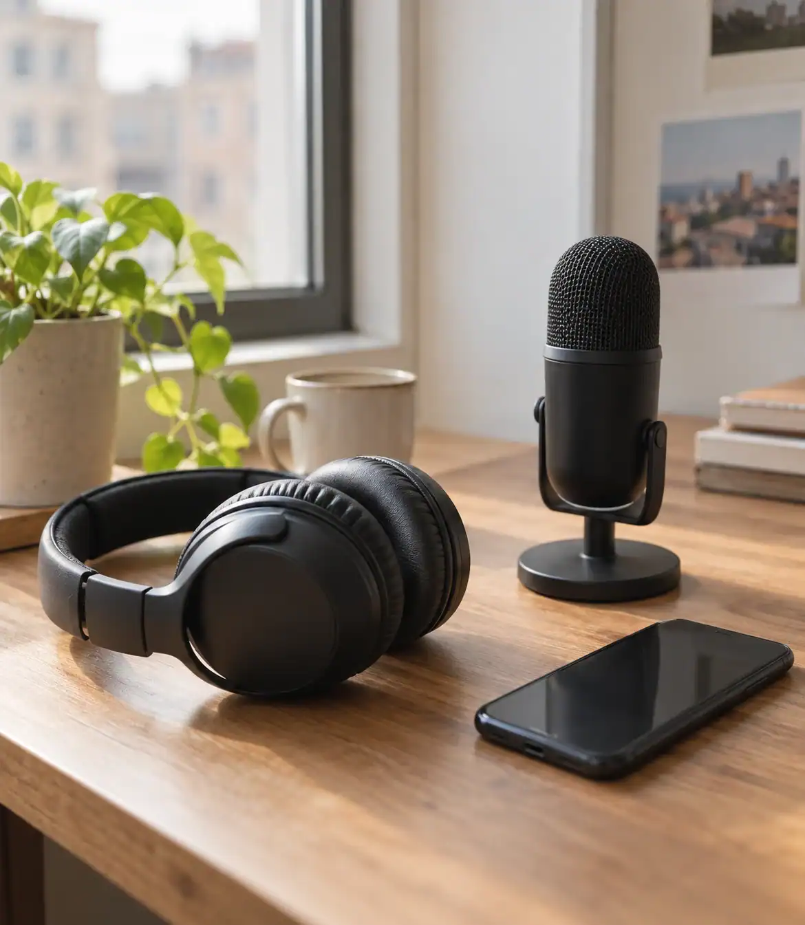 Microphone et casque audio pour écouter des podcasts en anglais