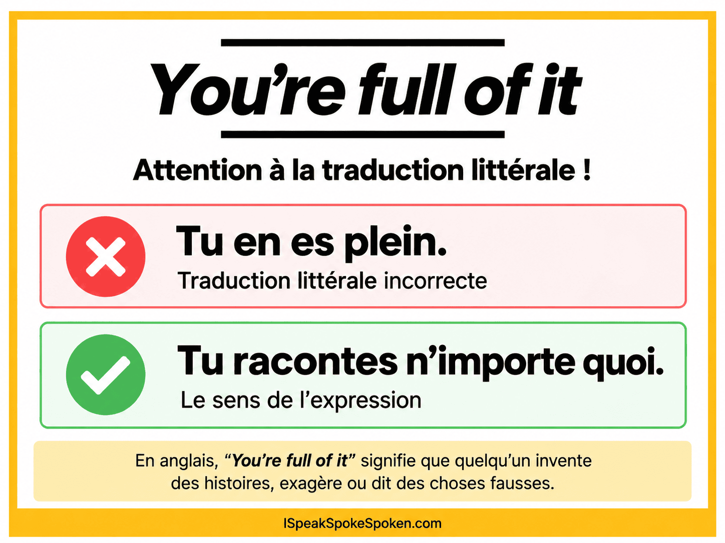 « You’re full of it » signifie « Tu racontes n’importe quoi » : attention à la traduction littérale.