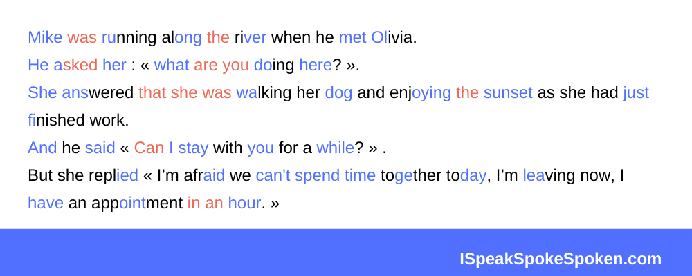 Accentuation des syllabes dans le dialogue entre Mike et Olivia.