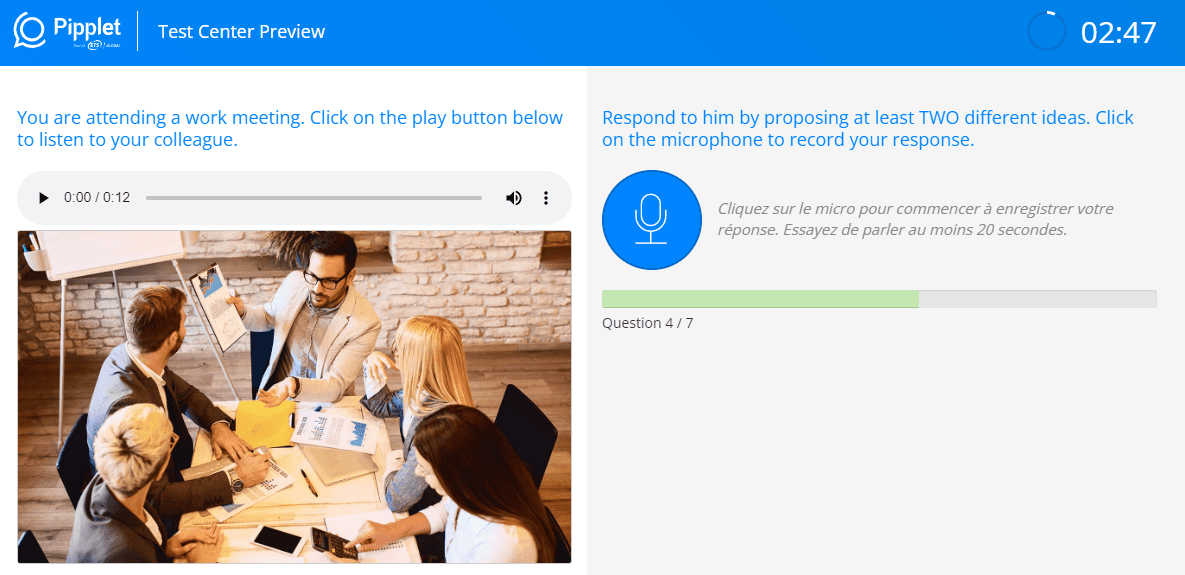 Épreuve réagir à l'oral Pipplet