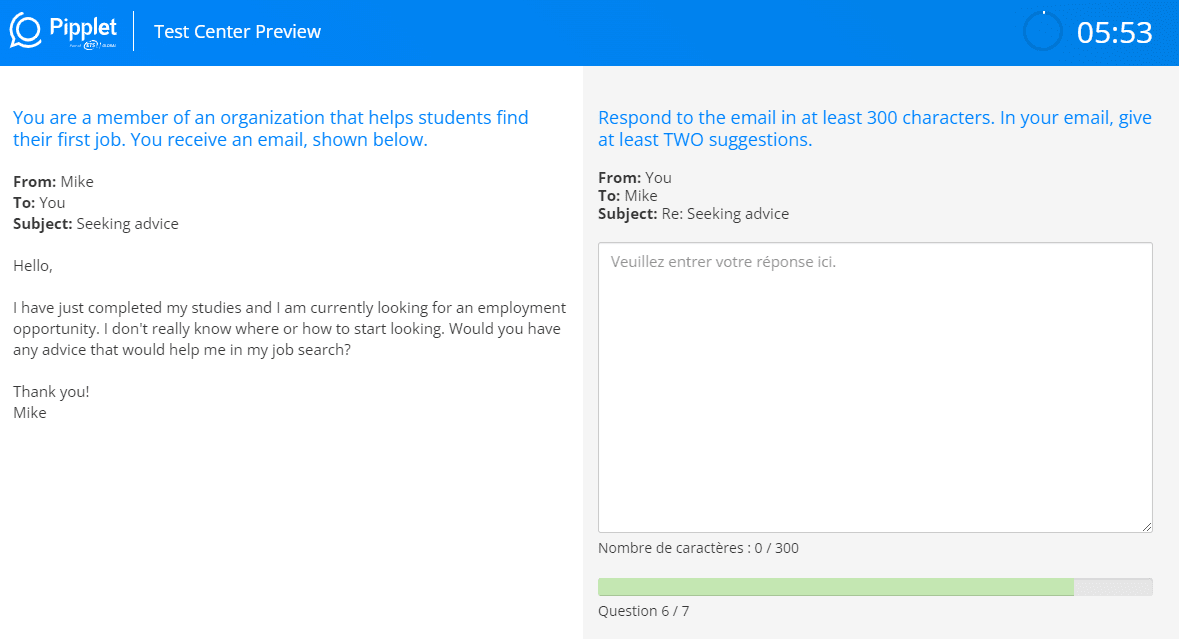 Prueba de respuesta a un correo electrónico escrito Pipplet