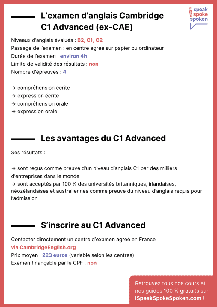 Cambridge C1 Advanced informations en résumé