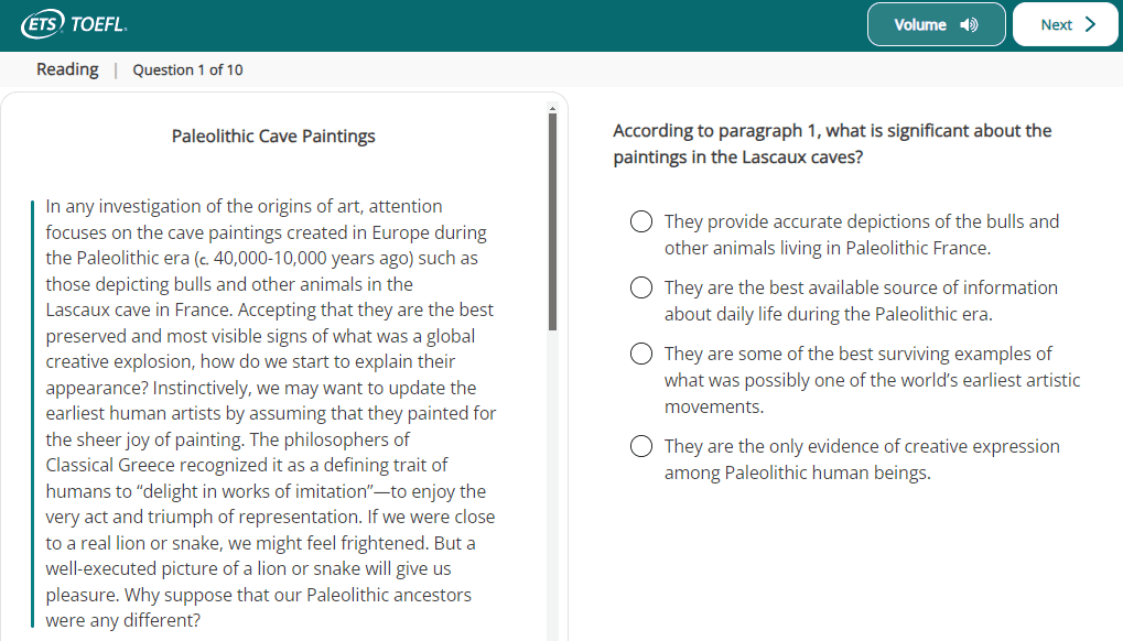 Ejemplo de pregunta TOEFL iBT