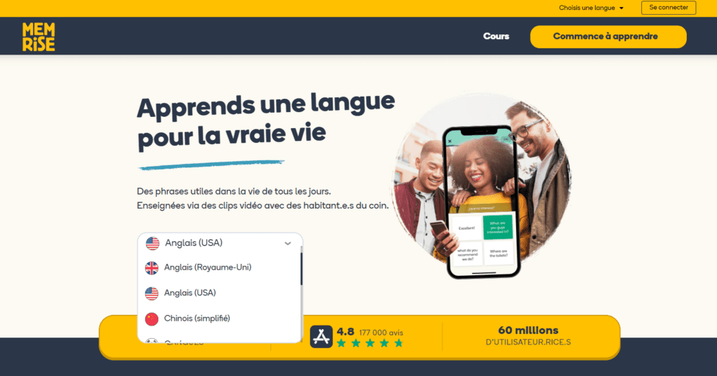 page accueil Memrise